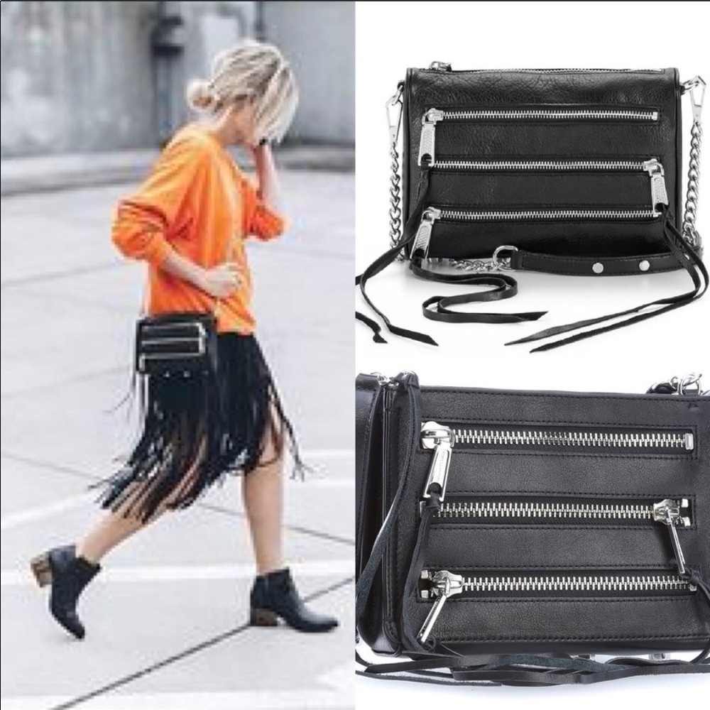 REBECCA MINKOFF Black/Silver 3 Zip Crossbody